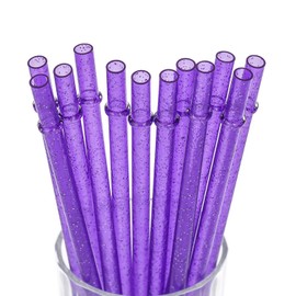 Dakoufish BPA-Free 12 Piece 9 Inch Reusable Clear Plastic Glitter Sparkle Drinking Straw Plus one Cleaning Brush (Purple,9inch)