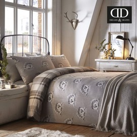 Dreams & Drapes Colville Check-100% Brushed Duvet Cover Set, 100% Cotton, Grey, Single