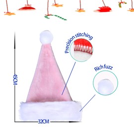 Pink Santa Hat Deluxe Christmas Hat for Adults,Kids,32*45cm Luxury Xmas Hat Plush Santa Claus Hat,Unisex Christmas Party Hat,Father Christmas Hat Costume Gifts for Women,Men Xmas New Year Party Hat