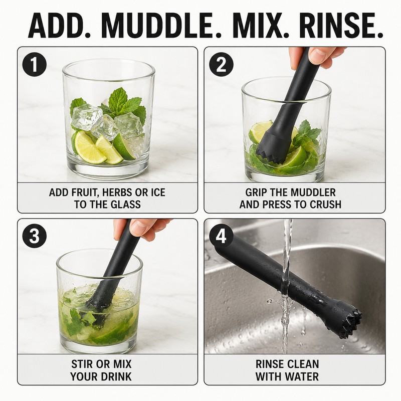 Cocktail Muddler for Fruit & Herb Mixing – Non-Slip PP