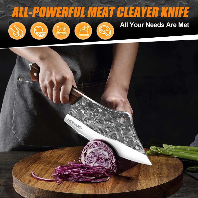 MDHAND 14PCS Professional Butcher Knife Set with Roll Bag, Heavy
