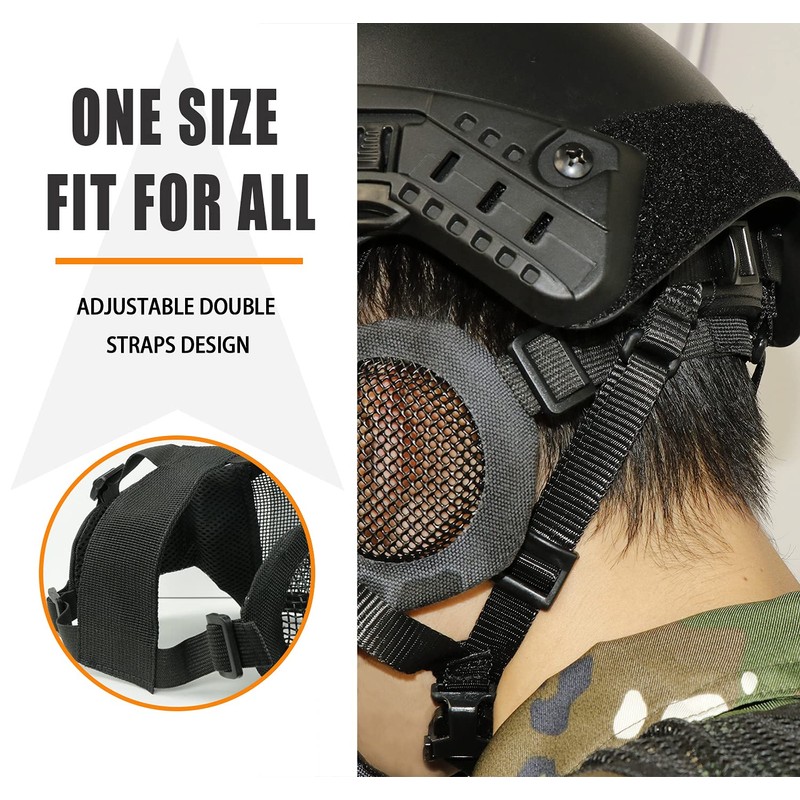 AOUTACC Half Face Airsoft Mesh Mask and Cap Set, Tactical