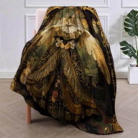 VANZEV Renaissance Cat Blanket Gifts for Women, Art Cat Flannel Blanket, Soft Warm Lightweight Throw Blankets for Bed Couch Home Travel Cat Decor 50" x 60"