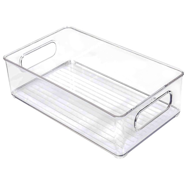 Bahoki Essentials Kitchen Pantry Bin - Clear Plastic Storage for Freezer and Refrigerator - Kitchen Organizer for Snack, Drink, Fruit and Vegetable - Multifunctional Stackable Home Bins