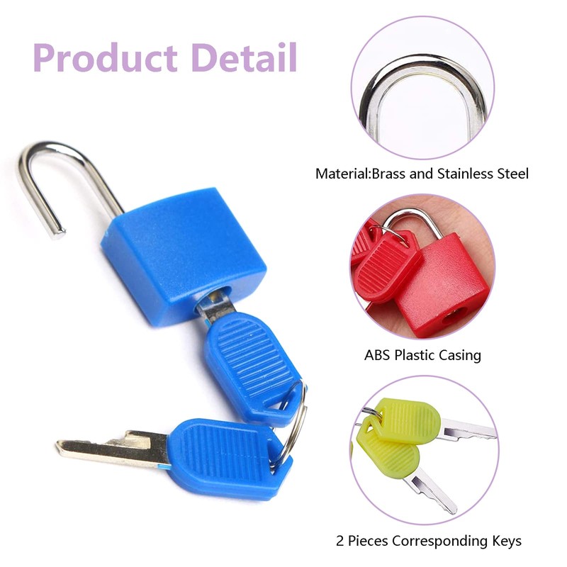 Mini Security Padlock with Key,3 Pcs Suitcase Locks,Colorful Small Padlock,for