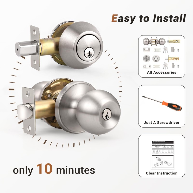 Knobonly 6 Set Keyed Same Entry Door Knob with Single