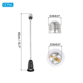 PATIKIL 15.7 Inch E26/E27 Light Socket Extender, 2 Pcs Flexible Bulb Socket Extension Adjustable Bulb Extender Adapter for Medium Screw Base Home Lamps, Black
