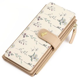 GAEKEAO Womens Wallet RFID Blocking Trifold Large Capacity Ladies Wallets Leather Floral Card Holder Multi Card Organizer