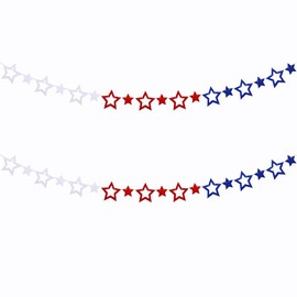 FAZHBARY 2 Pack Felt Patriotic Star Garland Red White Blue Star Banner Fourth of July Decorations Independence Day Hanging Decor