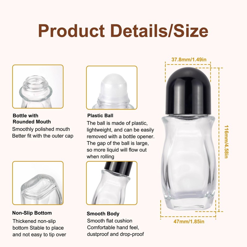 JIUWU Empty Bottles For Oil,50ml Clear Travel Bottles,3 Pcs Roller