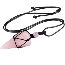 mookaitedecor Natural Rose Quartz Crystal Point Pendant Necklace for Women, Hexagonal Pink Crystal Quartz Necklace Semi Precious Stone Necklace Healing Crystal Reiki Chakra Birthday Jewellery Gift