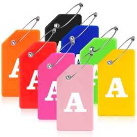 8 Pcs Luggage Tags for Suitcases, 26 Initial Letter Travel Luggage Baggage Identification Labels ID Tags Fully Bendable Tags with Stainless Steel Loop (Letter A, Colorful)