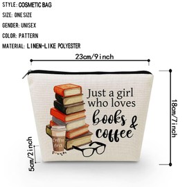 Livel lhood Just Love Books And Coffee Makeup Bag Canvas Organizer Zipper Pouch Simple Books Coffee Cosmetic Bag Present for Coffee Lovers Bookworms Women, asnt0617