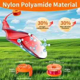 16 Pack Auto Feed Spool .065 10ft String Trimmer Spool Grass Line Compatible with Worx WA0010 WA0004 WG151 WG154 WG155 WG160 WG163 WG170 WG175 WG180 Weed Wacker Eater String with WA6531 GT Spool Cap