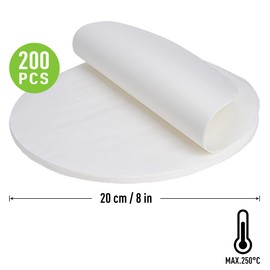 Tortillada – 200 pieces pre-cut baking paper sheets/parchment paper rounds (20 cm)