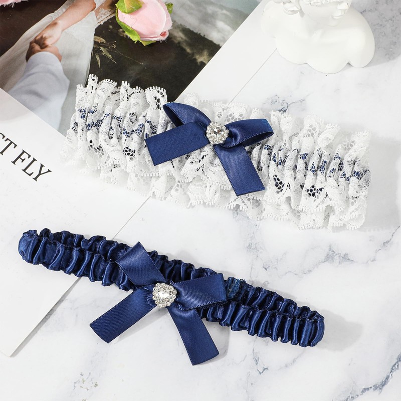 MWOOT Wedding Garter Blue for Bride, 2 Pieces Elastic Lace