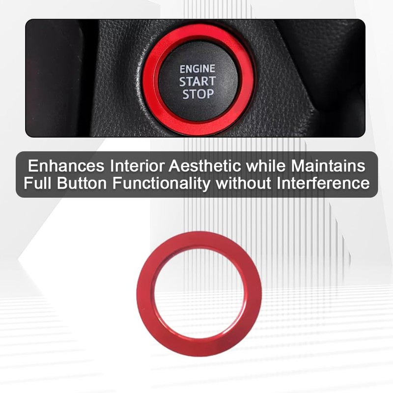 Riloer 1Pc Red Start Stop Engine Button Cover Ring Compatible