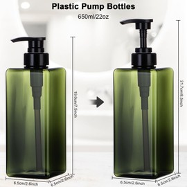 Yebeauty Pump Bottle Dispenser, 22oz 650ml Empty Plastic Shampoo Pump Dispenser Shower Hand Soap Dispenser Refillable Liquid Containers for Conditioner Body Wash, Bathroom Kitchen, 2 Pack Green