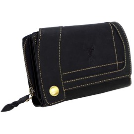 RFID Buffalo Leather Women's Purse XL Genuine Leather Purse Women Wallet Item No. 2-679 (Black/Graphite), gray