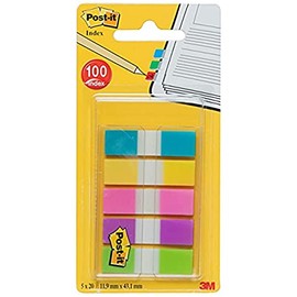 Post-it© Index Mini Case with 5 x 20 Strips 11.9 x 43.2 mm Turquoise Yellow Pink Purple Lemon