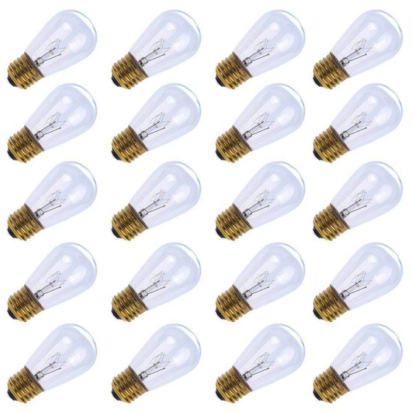 S14 Incandescent Edison Light Bulbs - 11W Vintage Clear Glass Bulbs with E26 Medium Screw‐Base, Warm Filament Replacement Bulbs for Outdoor Patio Garden String Lights, 20 Pack