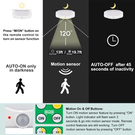HONGUT Battery Operated LED Ceiling Light, Cordless Ceiling Light with Remote, Motion Sensor ON/Off Ceiling Light, Shower Light with Timer, 250LM, Cool/Warm Light Indoor for Stairs, Kitchen, Porches