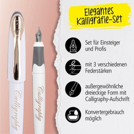 Online Online Air Kalligrafie Set White Rose I Schönschreibfüller mit Kombipatrone & 3 Federn in den Strichstärken 0,8/1,4/1,8mm I Kalligraphie Füller Geschenkset I für Standard-Tintenpatronen & Konverter