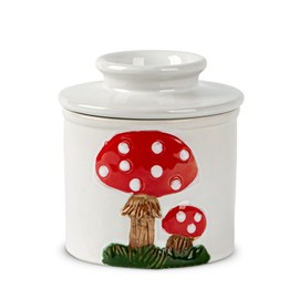 Mushroom Butter Crock For Counter With Water Line Ceramic French Butter Holder White French Butter Dish Butter Keeper Butter Jar Room Temperature Butter Storage Soft Butter