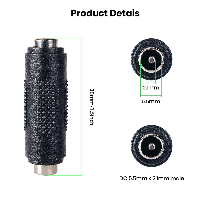 5pcs DC5521 DC Power Connector Adapter, 5.5mm x 2.1mm, Female