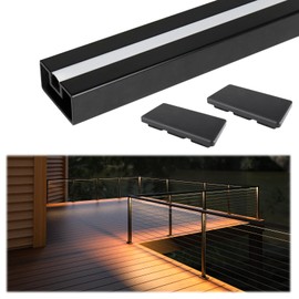 Muzata 6'6" Aluminum Black LED Handrail Rectangular Cable Railing Handrail for Cable Railing System Top Rail Deck Stair Indoor Outdoor Length Adjustable with Paper User Guide HL11 BPA