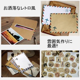 akindou Air Mail Envelopes, Set of 40, Sealing Sealing Stickers, 45 Sheets Included, No. 1 Western Mail, Size Kraft Paper, Antique, Vintage Style, Western Envelopes, Invitations, Weddings