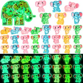 Beeveer 48 Pcs Mini Elephant Animals Luminous Resin Small Animal Figurines Bulk Glow in The Dark Garden Accessories Moss Landscape DIY Terrarium Ornament for Garden Dollhouse Decoration