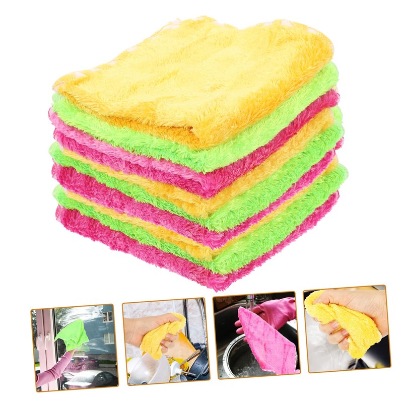 Ipetboom 9pcs Absorbent Coral Fleece Dishcloths Dish Rags Towelling Tea