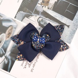 Koolgil 4.5 Inch Cute Mouse Ears Sequins Bows Hair Clips For Baby Girls, Toddler, Kids and Young Women Birthday Party Wedding Christmas Occasions Set of 2 (B- Navy Blue)