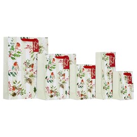 Design By Violet Merry Christmas Robins Design Gift Bag with Gift Tag - Medium - Gift Bag for Christmas, Gift Wrap, Christmas Wrapping Paper, Xmas, Festive Gift Bag