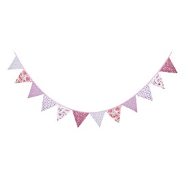 3.2M Fabric Triangle Flag Banner Double Sided Floral Triangle Bunting Pennant 12 Pcs Multicolored Garland Banner for Wedding Birthday Party Bedroom Outdoor Festival Home Hanging Decoration