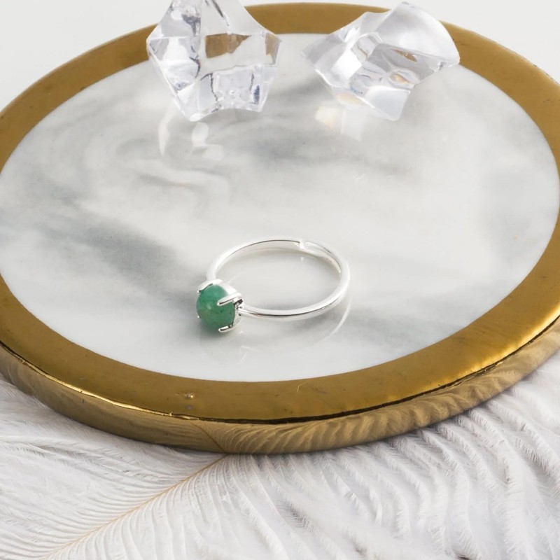 Philip Jones Green Aventurine Adjustable Ring