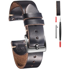 Horween Leather Watch Bands for Men, 18mm Watch Strap Quick Release Vintage Watch Wrap with Heavy Duty Dust Buckle