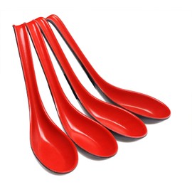 Mini Skater Set of 5 Ramen Noodle Soup Spoon with Long Handle Red Black Vintage Large Spoons for Restaurants Home Hotel Food Shop Japanese