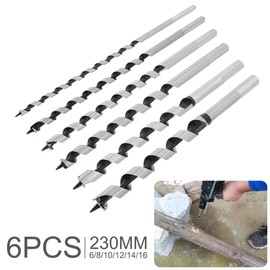 Omninmo 6pcs Auger Wood Drill Bit, 6 8 10 12 14 16mm Hex Shank Extra Long Wood Twist Auger Drill Bits Set for Wood, Brick Tile, Plastic