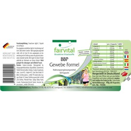 Fairvital | BBP Gewebe Formel - 60 Kapseln - mit Vitamin E & C, L-Arginin, Gotu Kola, Guarana, Gingko Biloba und Rosskastanien-Extarkt - HOCHDOSIERT - VEGAN