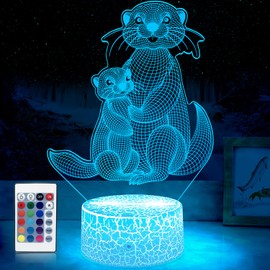 GIMFRY Otter Night Lights Otter Gifts for Kids 16 Colors Changing with Remote&Touch otter lamp for girls bedroom 3D Illusion Lamp As Christmas Birthday Gifts for 2 3 4 5 6 7 8 year old Girls