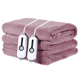 DUODUO Electric Heating Blanket Queen Size 84"x90", Coral Fleece Dual Controllers with 4 Heating Levels & 10H Auto Off, FCC & ETL Certified, Safe & Comfortable, Machine Washable - Purple