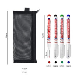 TAFACE Pack of 8 Markers, 1 Pencil Case, Deep Hole Marker with 20 mm Tip, Drill Marker, Suitable for Wood, Metal, Wall, Plastic, Cardboard (Black, Red, Blue, Green)
