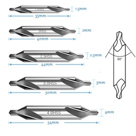 DMAND Center Drill Bit, Chamfering, Screw Hole Tool, Carbide Center Drill, 60°, Suitable for Metal Processing, Lathes, Woodworking, Pack of 5