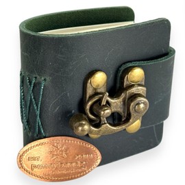 Pocket Penny Journal™ by Pennybandz® – Pressed Penny Book | Holds 15 Coins | Pocket-Size Leather Travel Album | Vintage Brass Clasp | Souvenir Collector Accessory (Woodland Moss)