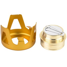Tiiyee Mini Spirit Burner, Copper Camping Stove Spirit Burner Trip Picnic BBQ Gas Burner Pocket Rocket Stove Aluminium Stand Indoor Outdoor Camping Cooking Oven Hiking Gold