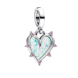 Amuefer Friendship Opalescent Double Dangle Charms for Bracelets 925 Sterling Silver with Cubic Zirconia Bead Birthday Graduation Christmas Jewelry Gifts for Women Friends