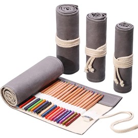 DIYOMR 24/36/72 Slots Pencil Wrap Pencil Rolls, Artist Colored Pencils Roll Up Bag Short Brushes Pouch Case Pencils Organizer for Drawing Coloring and Sketching (Grey, 72slots)