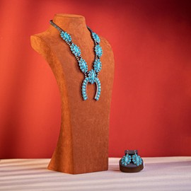 Rustic Couture's Western Squash Blossom Turquoise Jewelry Set for Women Cowgirl Country Collar Necklace Earrings MBB-RNS-1003TQ